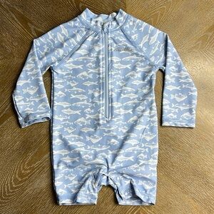 Eddie Bauer Light Blue Shark Print Kids Rashguard with hat!!